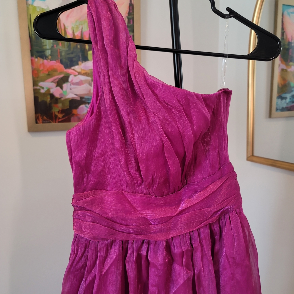 NWOT Faereisty One-Shoulder Pink Shimmery Side Zip Dress Size XS - Picture 3 of 5
